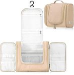 House of Quirk Hanging Toiletry Kit Bag Extra Large Capacity Travel Organizer Bags For Men And Women Durable Waterproof Nylon Makeup Bag For Toiletries,Cosmetics, Brushes (Beige),W-11 Cm