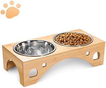 MMcRRx Comedero Perro Elevado 2 * 1100ML, Plato Perro Elevado Grande de Acero Inoxidable, Comedero Doble Alto Platos con Bambú Soportes