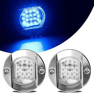 HUSUKU LED Marine Courtesy Lights, 316 Stainless Steel, SOOP3 P0-1 1200LM 3" Blue Round 18LED IP65 Boat Transom Mount Light, Waterproof LED Lights Stern/Interior/Cockpit/Pontoon/Marine Lights 10-36V