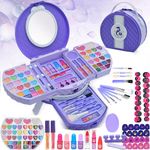 Kids Makeup Kit for Girl - 66 PCS Makeup for Kids with Dresser Vanity Case, Washable and Safe Girls Makeup Sets Ages 3-12, Christmas Birthday Gifts Toys for 4 5 6 7 8 9 Year Old Girl(Purple)