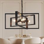 Modern Chandelier 4-Light, Black Farmhouse Light Fixture Cross Chandeliers for Dining Room Living Kitchen Island Bedroom Living,Rectangular Metal Industrial Hanging Ceiling Lighting 19.7''