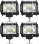 LITE-WAY 4 Inch LED Light Bar - 4Pcs Triple Row LED Work Lighting 7000LM Spot Flood Beam Off-Road Driving Lights Waterproof for Truck Car ATV SUV