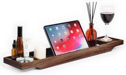 woodluv Slimline Acacia Wood Bathtub Caddy Tray Bridge Wooden Bath Rack Bathroom Accessory Bath Shelf Over Tub Bathroom Board Storage Shelf Tidy Relax Organiser, 70 x 14.5 x 7.5 cm - Natural