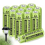 KINREECELL Rechargeable AA Batteries, Ni-MH Double A Solar Batteries High Capacity 1.2V Pre-Charged for Outdoor Solar Lights, String Lights，Pathway Lights(AA-800mAh-12pack)