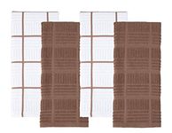 Sticky Toffee Cotton Terry Kitchen Dish Towel, 4 Pack, 28 in x 16 in, Brown Check