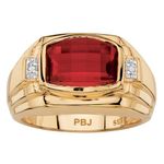 PalmBeach Jewelry Men's 18K Yellow Gold Plated Emerald Cut Created Red Ruby or Blue Sapphire and Diamond Accent Ring, Metal, Ruby Diamond