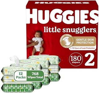 Huggies Little Snugglers Diapers & Wipes Bundle: Huggies Little Snugglers Size 2 Baby Diaper, 180ct & Huggies Natural Care Sensitive Wipes, Unscented, 12 Packs (768 Wipes Total) (Packaging May Vary)