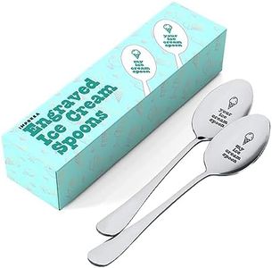 IMPRESA [2 Pack] Mine and Yours Ice Cream Spoons - Long Handled Engraved Ice Cream Spoon - Durable Stainless Steel Couple of Spoons - Cute His and Hers Gifts for Any Occasion - Ice Cream Lovers Gifts