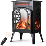 Rintuf Small Electric Fireplace Heater, 1500W Infrared Fireplace Stove with 3D Flame Effect, Adjustable Thermostat, 8H Timer, Remote Control, Freestanding Space Heaters for Indoor Use Large Room Safe