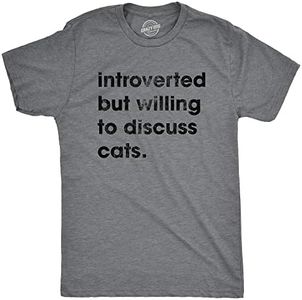 Crazy Dog T-shirts Mens Introverted But Willing to Discuss Cats T Shirt Funny Shy Anti Social Kitten Lover Tee for Guys (Dark Heather Grey - DISCUSS) - XL