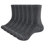 YUEDGE 6 Pairs Cotton Cushion Crew Socks Workout Training Hiking Walking Athletic Sports Socks for Men and Women, Grey size M/L