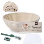 Rattan Round Banneton Proving Basket - 10 Inch, Natural, Sourdough, Home & Professional Bakers (Cloth Liner, Dough Scraper, Bread Lame, Starter Recipe Set)