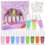 Children Nail Polish 12 Rainbow Colors Peel-Off Kids Nail Varnish Set with Cartoon Stickers, Non-Toxic and Quick Dry, Water-Based Nail Polish Kit for Toddlers Girls Teens