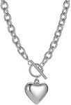 Chain Necklace for Women 18K White Gold Plated Chunky Cuban Chain Link Necklace with Heart Hypoallergenic Jewelry for Women