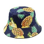 BYERCLUB Unisex Print Reversible Bucket Hat Fisherman Hats Multiple Color Washable Cotton Sun Hat (Pineapple Navy)