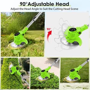Cordless Electric Grass Strimmer 21V – 2 Batteries, Adjustable Blades, Telescopic Lightweight Garden Trimmer with Roller, Green