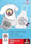 Raimarket Exclusive A4 Inkjet Heat Transfer Paper (5 Sheets), Specially Designed for T-Shirts, Advanced Iron-On Sheets for Light Fabrics, Create Custom Tees & Personalized Gifts with Printable Vinyl