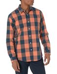 Amazon Essentials Men's Regular-Fit Long-Sleeve Casual Poplin Shirt, Navy Orange Buffalo, XL