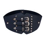 REDHORNS Elastic Fabric Waist Belt for Women Dresses Vintage Triple Buckle Design Stretchy Wide Ladies Belt for Saree Girls Jeans - (LD118A_Black)