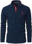 GNRSPTY Mens Polo Long Sleeve Shirt Cotton Golf Giraffe Tops (XL, Navy+Red)