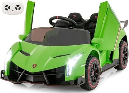 INFANS 2 Seater Kids Ride on Car, 12V 4WD Licensed Lamborghini Veneno Powered Electric Vehicle with Hydraulic Doors, Rocking Mode, Adjustable Speeds, Remote Control, MP3, Headlight (Green)