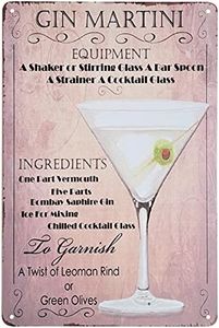 8" x 12" Popular Cocktails and Drink Mix Recipes Menu on Metal Tin Sign Wall Decor Plaque Poster (GIN MARTINI)