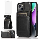 Asuwish Compatible with iPhone 15 6.1 inch Case with Tempered Glass Screen Protector and Credit Card Holder Wallet Cover Stand Leather Cell Accessories iPhone15 5G i i-Phone i15 15Case Women Men Black
