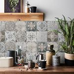 24pcs Tile Stickers for Kitchen Bathroom Tile Stickers Vintage Self Adhesive Wall Tiles Waterproof Oil-Proof Art (15cm x 15cm, 6x6 inches) Grey