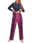 Famulily Pajama Sets for Women UK Soft Lounge Sets O-Neck Sleepwear Tops+Printed Plaid Long Pants Navy Blue L