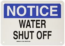 Brady 127356 Fire Safety Sign, Legend "Water Shut Off", 7" Height, 10" Width, Black and Blue on White