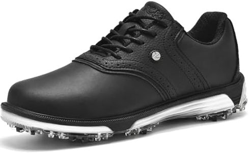 DARIBOM Mens Golf Shoes Traditions Fixed Nailless Sole Waterproof Spikeless Size 7.5-14, Black, 12