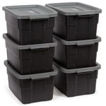 Rubbermaid Roughneck️ 3 Gallon Storage Totes, Pack of 6, Durable Stackable Storage Containers with Lids, Nestable Plastic Storage Bins for Accessories, Office Supplies, Tool Storage, Black and Grey