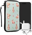 kwmobile Neoprene Sleeve for Smartphone Size XL - 6.7/6.8" - Shock Absorbing Pouch Case - Protective Phone Bag - Rabbits and Flowers White/Brown/Gray Green