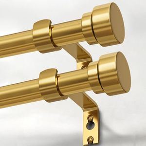 Lootkell 2 Pack Modern Gold Curtain Rods for Windows 72 to 144 Adjustable Heavy Duty 1" Diameter Brass Window Curtain Rod with Solid Metal Finials for Outdoor Farmhouse Bedroom Kitchen Living Room