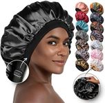 CAPLORD Satin Bonnet Adjustable Sleeping Silk Bonnet Black Women Men Double Layer Satin Lined Sleep Cap Sleeping Hair Wrap Silk Bonnet Large Braids Cover Bonnets Night Head Curly Hair Recommended