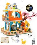 Cat Animal House Building Blocks with LED Lights and 8 Kittens,Friendship House Building Toys for Kiddo Girls,Friends,Creator Ideas Halloween Christmas Birthday Gifts for Girl and Boys