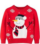 Knitco Boys Woolen Acrylic Round Neck Sweater Snowman Regular fit Full Sleeves (12-18 Months) Red