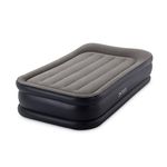 Intex Vinyl Deluxe Pillow Rest Raised Airbed With Soft Flocked Top For Comfort, Built-In Pillow And Electric Pump, Twin, Bed Height 16.75"