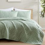 HLC.ME Logan - 3 Piece King Size Quilt Set, Lightweight King Bedspread Coverlet Set (King, Sage Green)