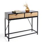 VonHaus Console Table with Drawers - Chevron Black & Light Wood Effect Hallway Table - Modern 2 Drawer Entryway Table - Industrial Hall Table w/Metal Frame - Storage for Living Room & Lounge - Dalton