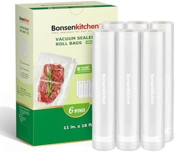 Bonsenkitchen Vacuum Sealer Rolls Bags, 6 Pack 11in*16ft Commercial Grade BPA Free Bag Rolls, Durable Customized Size Food Vac Bags for Storage and Sous Vide Cooking VB21
