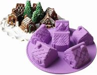 3D Christmas Gingerbread House Silicone Baking Mould, 6 Cavity Non-Stick Village House Muffin Cake Baking Pan Chocolate Jello Pudding Soap Candle Mold for Xmas Deco