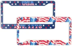 Zodaca American Flag License Plate Frame with Screws, National Pride Decoration, Durable, Versatile Patriotic License Plate Frames for Trailer, Car, Truck, RV or Van (12.25 x 6.4 in, 2 Pack)