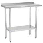 Hally Stainless Steel Table for Prep & Work 18 x 36 Inches, NSF Commercial Heavy Duty Table with Undershelf and Backsplash for Restaurant, Home and Hotel