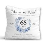 65th Wedding Anniversary Gift - Personalised 65th Anniversary Cushion - Blue Sapphire Wedding Anniversary Present for Parents Grandparents - 65 Years Marriage Anniversary Pillow with Custom Names
