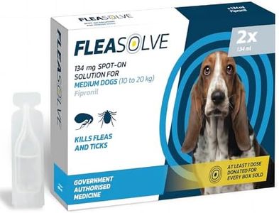 Dog Flea Treatment Medium Dog x 2 - Flea Treatment for Dogs Medium 10-20 kg - Spot-On Solution for Flea and Tick Control - FleaSolve 2 x Pipettes, 2 x Doses (Medium Dog x 2 Pipettes)