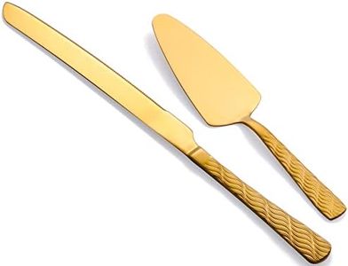 FULLYWARE Gold Cake Cutting Set, Stainless Steel Cake Knife and Server Set, Cake Pie Cutter Set for Wedding, Birthday, Party