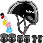 Kids Helmet and Pads Set Toddler Youth Bike Helmet with Knee Pads Elbow Pads Wrist Guards for Skateboard Bike BMX Hoverboard Scooter Rollerblading… (Medium(8-13years old), bright black)