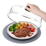 YBCPACK 10.4Inch/26.5CM Borosilicate Glass Microwave Splatter Cover with Silicone Mat – Non Plastic Microwave Cover for Food, Plate Lid & Splatter Guard, BPA Free, Dishwasher Safe,Silicone Handle Knob