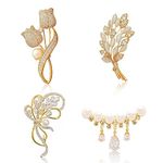 Brooches for Women, 4 PCS Rhinestone Brooch Pins Vintage Style Dress Pin Elegant Decorative Broches Scarves Shawl Clip Dress Hat Accessories gold